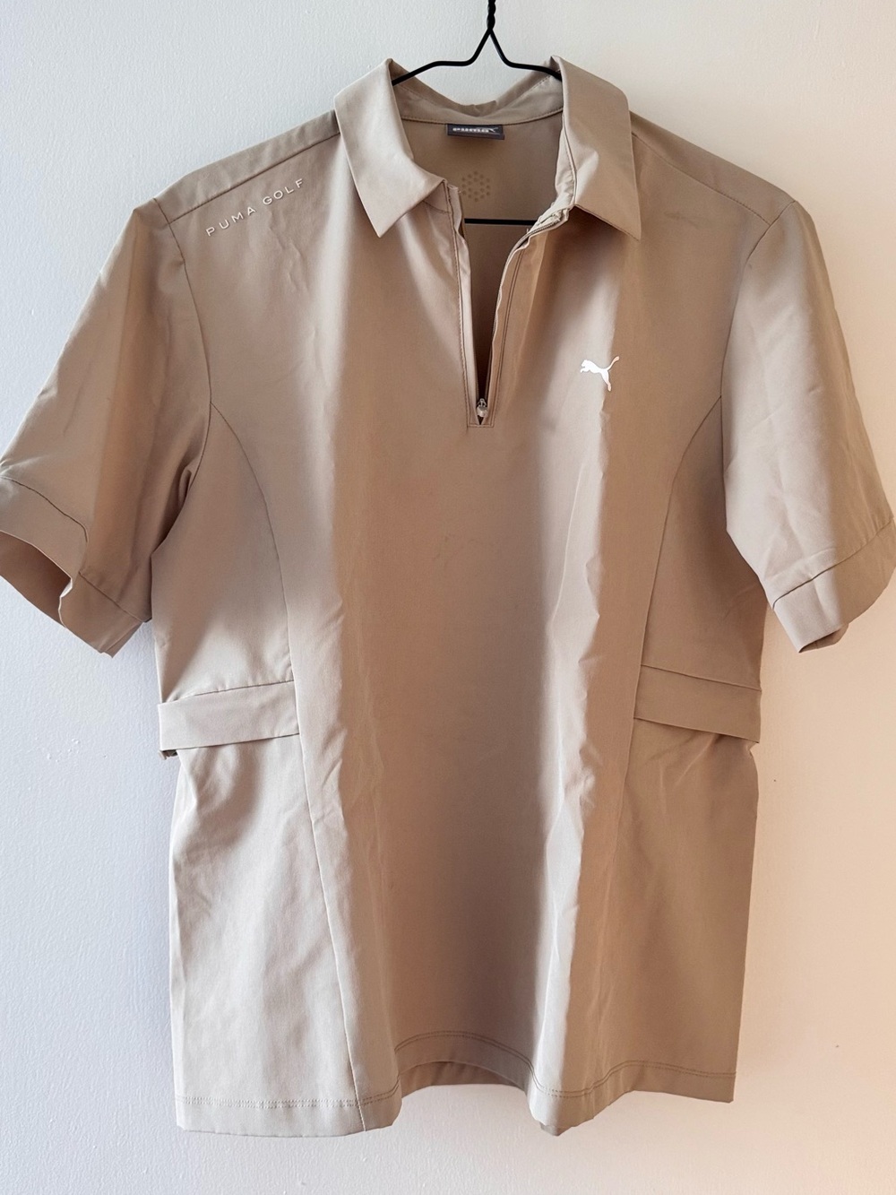 Puma Short Sleeve Polo Top in Beige with White Logo